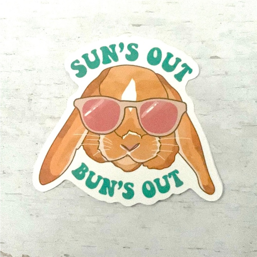 Suns Out Buns Out Bunny Rabbit Summer Fun Sticker Waterproof Water Bottle NEW